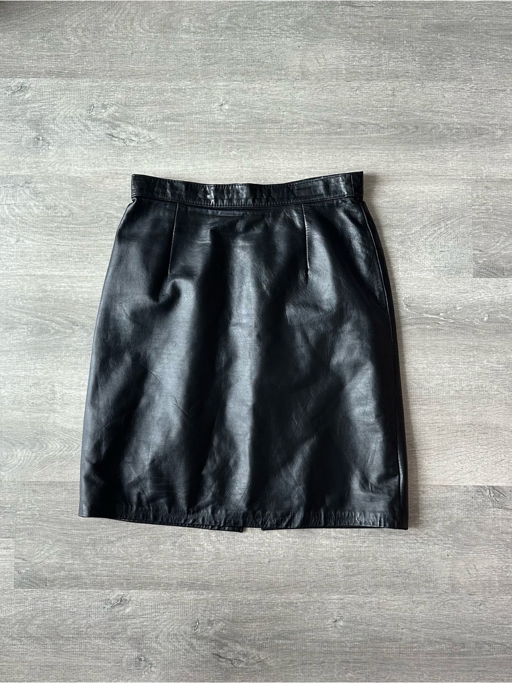 Vintage 90s Canada Black Leather Midi Skirt